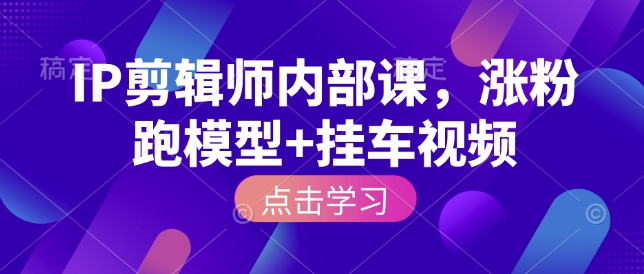 IP剪辑师内部课，涨粉跑模型+挂车视频-第一资源库